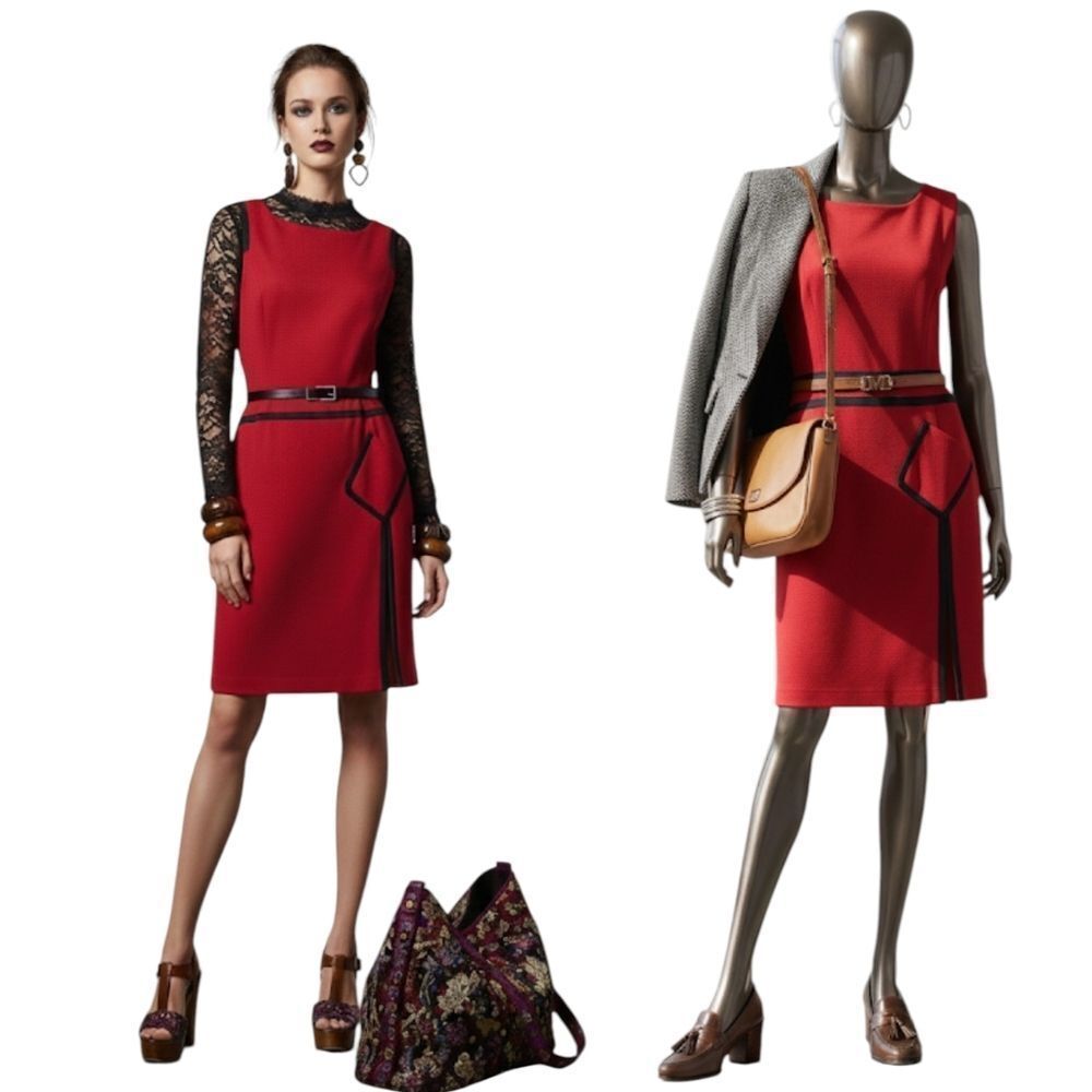 Unique Red a Line Sleeveless Dress with Black Accents Large